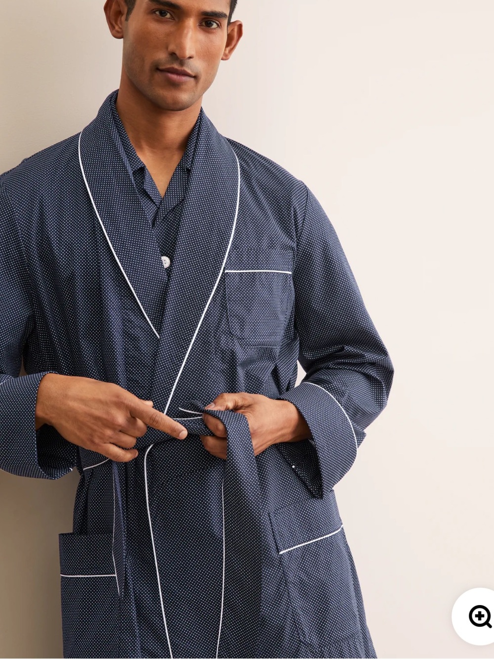 MEN’S ROBE- Derek Rose- Cotton Batiste Navy Pin Dot Print